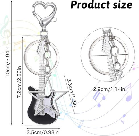 2 قطعة سلسلة مفاتيح الجيتار، سلسلة مفاتيح نجمة الموسيقى الجمالية Y2K Bass Guitar حقيبة سلسلة مفاتيح هدايا فريدة لمحبي الموسيقى والرجال والنساء in Kuwait