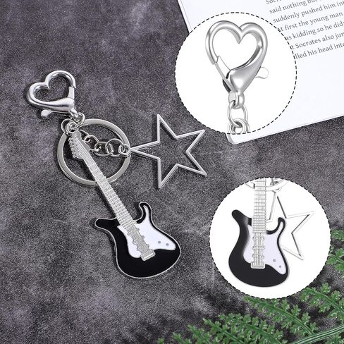 2 قطعة سلسلة مفاتيح الجيتار، سلسلة مفاتيح نجمة الموسيقى الجمالية Y2K Bass Guitar حقيبة سلسلة مفاتيح هدايا فريدة لمحبي الموسيقى والرجال والنساء in Kuwait