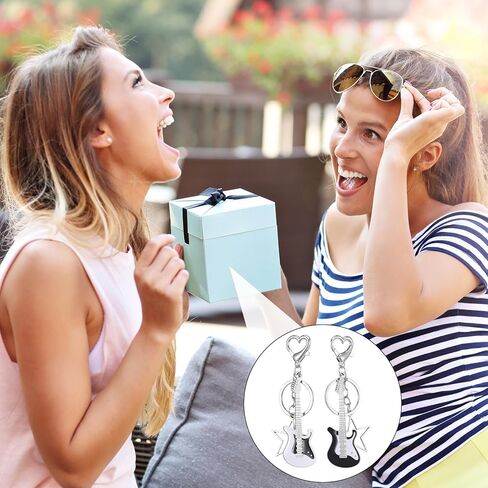 2 قطعة سلسلة مفاتيح الجيتار، سلسلة مفاتيح نجمة الموسيقى الجمالية Y2K Bass Guitar حقيبة سلسلة مفاتيح هدايا فريدة لمحبي الموسيقى والرجال والنساء in Kuwait