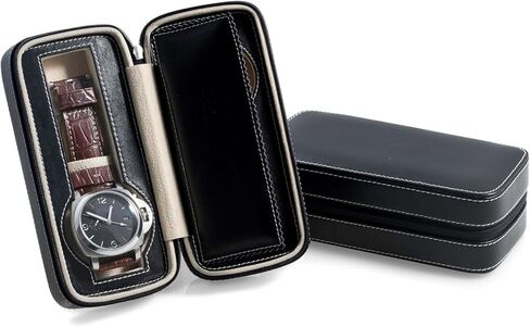 Bey-Berk Personalized Davidson Leather Double Watch Travel Case (Black), Form-Fit 2-Watch Custom Organizer with Zipper Closure and Center Divider, 7" x 3.25" x 2.25" in Saudi Arabia