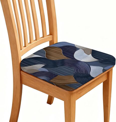 Chair Seat Covers - Waterproof Stretch Printed Dining Room Chair Cover with Elastic Ties Removable Washable Dining Upholstered Chairs Protector (Cyan, Four-Piece Set) in Saudi Arabia