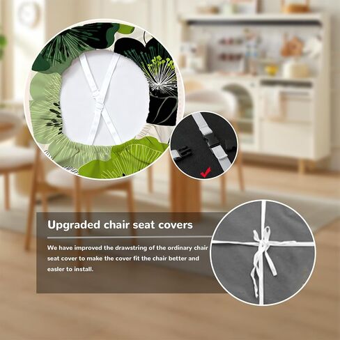 Chair Seat Covers - Waterproof Stretch Printed Dining Room Chair Cover with Elastic Ties Removable Washable Dining Upholstered Chairs Protector (Cyan, Four-Piece Set) in Saudi Arabia