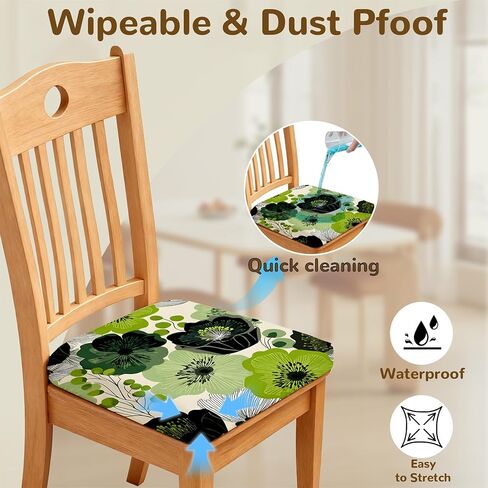 Chair Seat Covers - Waterproof Stretch Printed Dining Room Chair Cover with Elastic Ties Removable Washable Dining Upholstered Chairs Protector (Cyan, Four-Piece Set) in Saudi Arabia