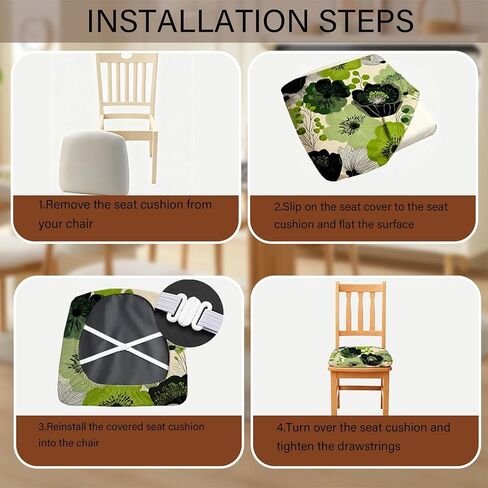 Chair Seat Covers - Waterproof Stretch Printed Dining Room Chair Cover with Elastic Ties Removable Washable Dining Upholstered Chairs Protector (Cyan, Four-Piece Set) in Saudi Arabia