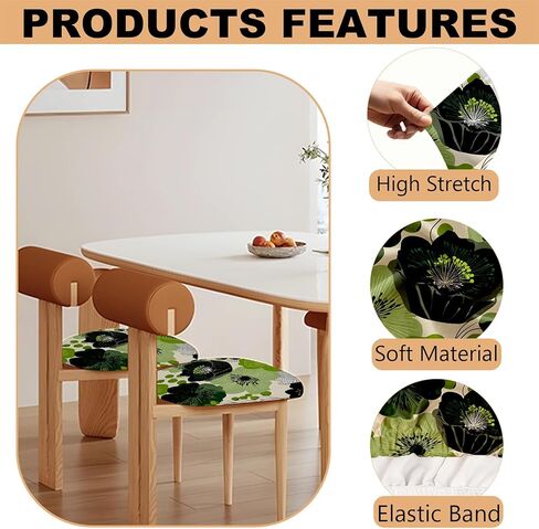 Chair Seat Covers - Waterproof Stretch Printed Dining Room Chair Cover with Elastic Ties Removable Washable Dining Upholstered Chairs Protector (Cyan, Four-Piece Set) in Saudi Arabia