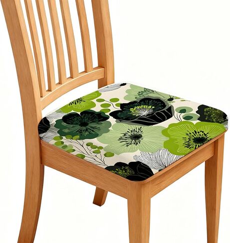 Chair Seat Covers - Waterproof Stretch Printed Dining Room Chair Cover with Elastic Ties Removable Washable Dining Upholstered Chairs Protector (Cyan, Four-Piece Set) in Saudi Arabia