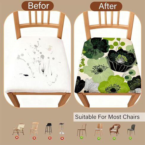 Chair Seat Covers - Waterproof Stretch Printed Dining Room Chair Cover with Elastic Ties Removable Washable Dining Upholstered Chairs Protector (Cyan, Four-Piece Set) in Saudi Arabia