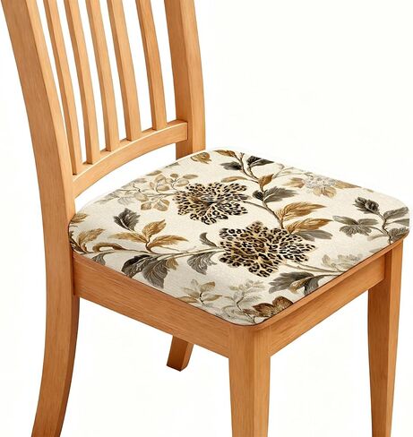 Chair Seat Covers - Waterproof Stretch Printed Dining Room Chair Cover with Elastic Ties Removable Washable Dining Upholstered Chairs Protector (Cyan, Four-Piece Set) in Saudi Arabia