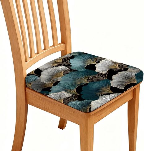 Chair Seat Covers - Waterproof Stretch Printed Dining Room Chair Cover with Elastic Ties Removable Washable Dining Upholstered Chairs Protector (Cyan, Four-Piece Set) in Saudi Arabia