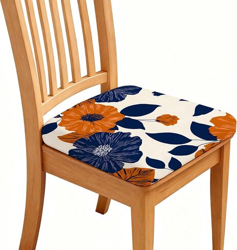 Chair Seat Covers - Waterproof Stretch Printed Dining Room Chair Cover with Elastic Ties Removable Washable Dining Upholstered Chairs Protector (Cyan, Four-Piece Set) in Saudi Arabia