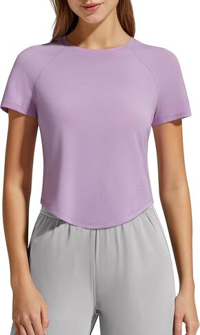 G4Free Women's Cropped Workout Tops Crewneck Short Sleeve T-Shirt Relaxed Fit Casual Athletic Waist Length Tees in Saudi Arabia