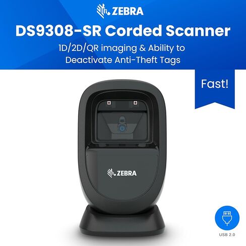 Zebra DS9308-SR Barcode Scanner | 1D 2D QR Code Scanner | USB Kit with Shielded USB Cable | Corded | Deactivate Anti-Theft Tags | Handsfree (Renewed) in Saudi Arabia