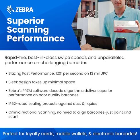 Zebra DS9308-SR Barcode Scanner | 1D 2D QR Code Scanner | USB Kit with Shielded USB Cable | Corded | Deactivate Anti-Theft Tags | Handsfree (Renewed) in Saudi Arabia