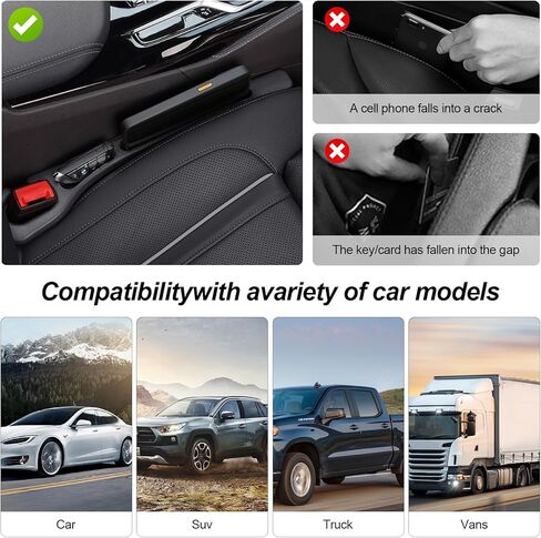 2pc Car Seat Gap Filler, Universal Car Seat Slot Organizer, Anti-Drop Car Interior Storage Strip, Fits Most Cars, Trucks & SUVs, Soft & Durable in Kuwait