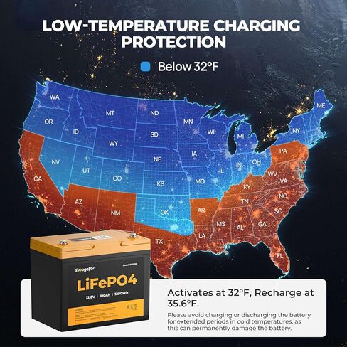 【ترقية】بطارية BougeRV 12V 100Ah Group 24 LiFePO4، حماية من درجات الحرارة المنخفضة، 100A BMS مدمجة، دورة عميقة 1280 وات في الساعة، بطارية ليثيوم فوسفات الحديد مثالية للمركبات الترفيهية ومحرك التصيد والبحرية والطاقة الاحتياطية الشمسية in Saudi Arabia