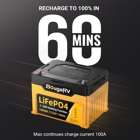 【ترقية】بطارية BougeRV 12V 100Ah Group 24 LiFePO4، حماية من درجات الحرارة المنخفضة، 100A BMS مدمجة، دورة عميقة 1280 وات في الساعة، بطارية ليثيوم فوسفات الحديد مثالية للمركبات الترفيهية ومحرك التصيد والبحرية والطاقة الاحتياطية الشمسية in Saudi Arabia