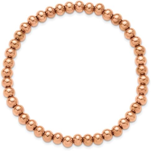 Stainless Steel Polished Rose IP-plated 6mm Beaded Stretch Bracelet 8.25" in Saudi Arabia