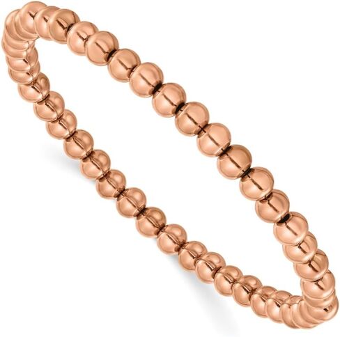 Stainless Steel Polished Rose IP-plated 6mm Beaded Stretch Bracelet 8.25" in Saudi Arabia