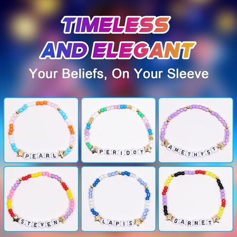 AICase for Steven Universe Merch Gifts Inspired Bracelets 6 Pcs Stackable Stretch Beaded Friendship Bracelets Concert Outfit Vinyl Poster Sticker Merchandise Gifts for Fans Women Birthday Christmas in Saudi Arabia