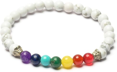7 Chakras & Howlite Bead Bracelet - Focus, Enhancing Memory & Emotional Stability- Stretchable Bracelet for Meditation & Everyday Wear - Unisex Spiritual Jewelry in Saudi Arabia