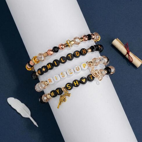 Black and Golden Bracelets Set, Friendship Bracelets for Friends, Elastic Layering Boho Jewelry, Gifts for Fans Birthday, Teens & Friends in Saudi Arabia