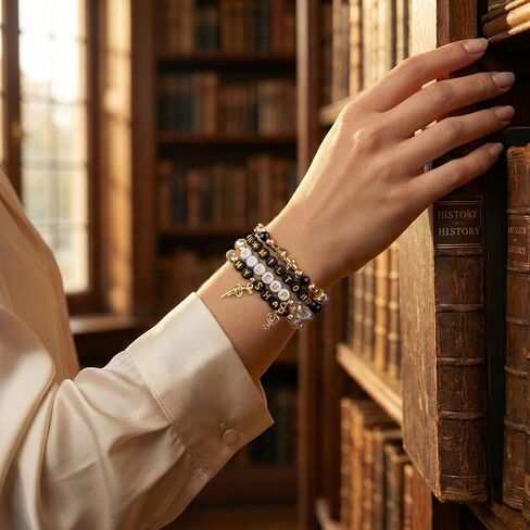 Black and Golden Bracelets Set, Friendship Bracelets for Friends, Elastic Layering Boho Jewelry, Gifts for Fans Birthday, Teens & Friends in Saudi Arabia