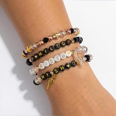 Black and Golden Bracelets Set, Friendship Bracelets for Friends, Elastic Layering Boho Jewelry, Gifts for Fans Birthday, Teens & Friends in Saudi Arabia