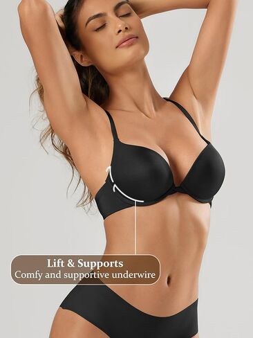 Push Up Bras for Women Demi Tshirt Bra Add 1 Cup Padded Sexy Plunge Smooth Underwire in Saudi Arabia