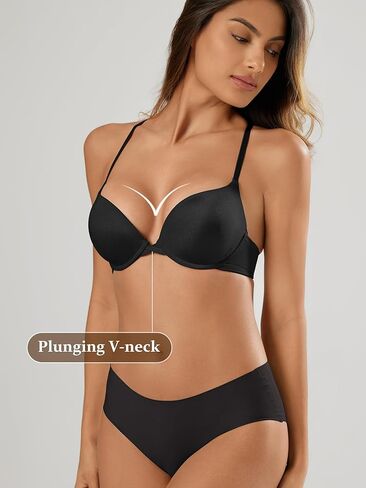 Push Up Bras for Women Demi Tshirt Bra Add 1 Cup Padded Sexy Plunge Smooth Underwire in Saudi Arabia