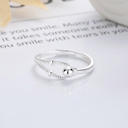 Fashion Ball 925 Sterling Silver Open Ring Promise Eternity Wedding Engagement Adjustable Stacking Statement Finger Band Rings Minimalist Jewelry Gifts for Women Her in Saudi Arabia