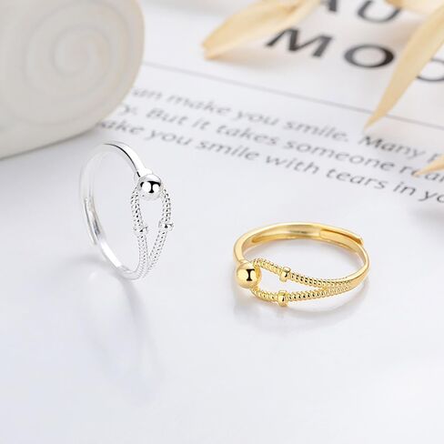 Fashion Ball 925 Sterling Silver Open Ring Promise Eternity Wedding Engagement Adjustable Stacking Statement Finger Band Rings Minimalist Jewelry Gifts for Women Her in Saudi Arabia