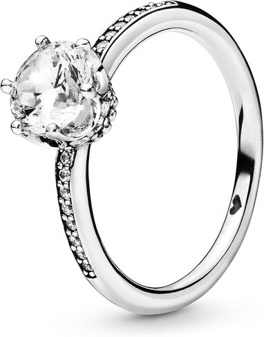 PANDORA Clear Sparkling Crown Solitaire Ring - Promise Ring for Women - Sparkling Jewelry for Women - Sterling Silver with Clear Cubic Zirconia - Size 7 in Saudi Arabia