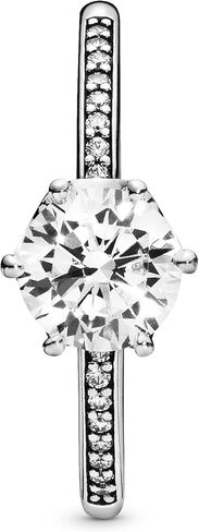 PANDORA Clear Sparkling Crown Solitaire Ring - Promise Ring for Women - Sparkling Jewelry for Women - Sterling Silver with Clear Cubic Zirconia - Size 7 in Saudi Arabia