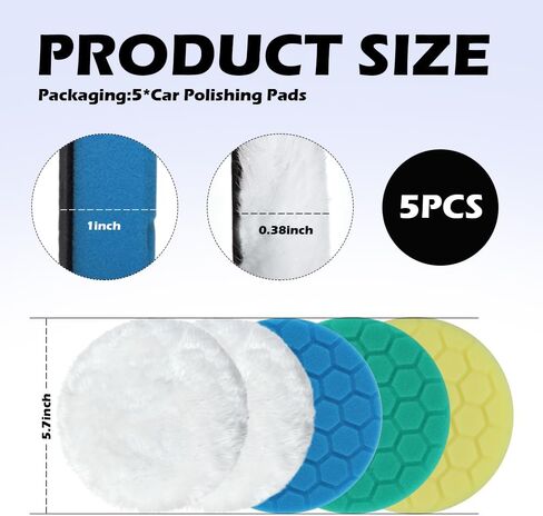 5PCS 6 Inch Polishing Pads Kit Sponge & Polyester,Heavy Duty Reusable Car Buffing Pads Kit for Car Paint/Body,Hook and Loop Buffer Pad Fit 5 Inch Adapter Cars Accessories in Saudi Arabia