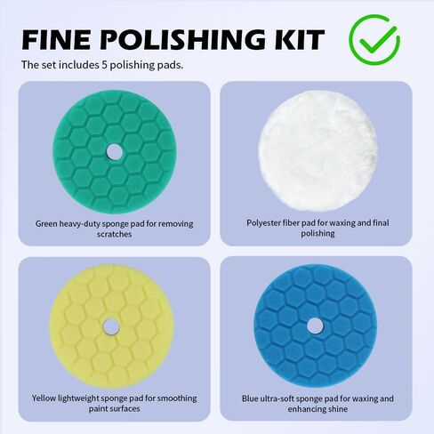 5PCS 6 Inch Polishing Pads Kit Sponge & Polyester,Heavy Duty Reusable Car Buffing Pads Kit for Car Paint/Body,Hook and Loop Buffer Pad Fit 5 Inch Adapter Cars Accessories in Saudi Arabia