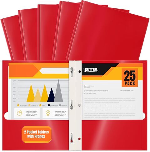 مجلدان من الورق باللون الأحمر اللامع مع شوكات، 25 حزمة، من شركة Better Office Products، حجم الحروف، حافظات ورق أحمر شديد اللمعان مع 3 مثبتات معدنية، صندوق مكون من 25 مجلدًا باللون الأحمر اللامع in Saudi Arabia