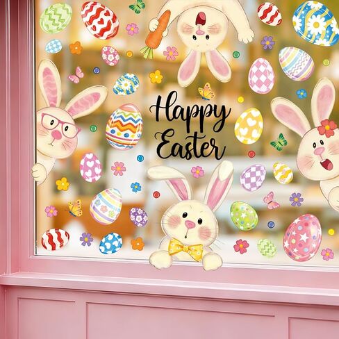 8 أوراق عيد الفصح نافذة يتمسك ملصقات سعيد عيد الفصح الأرنب البيض نافذة الشارات لقضاء عطلة حزب المنزل مكتب متجر الزجاج عرض الديكور in Kuwait