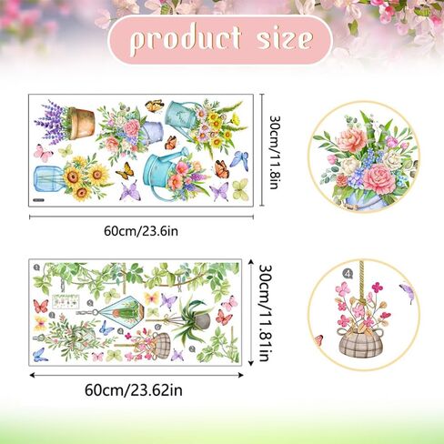 Potted Plants Window Clings, Easter Flowers Plants Spring Easter Window Decals Butterflies Anti-Collision Glass Doors Stickers in Saudi Arabia