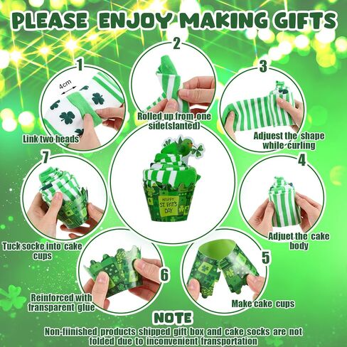 Boyiee 2 أزواج عيد القديس باتريك شامروك هدية الجوارب DIY تصميم الجدة طاقم الجوارب القطنية الخضراء البرسيم كب كيك الجوارب مع صندوق هدية للنساء الفتيات الرجال هدايا الحفلات in Saudi Arabia