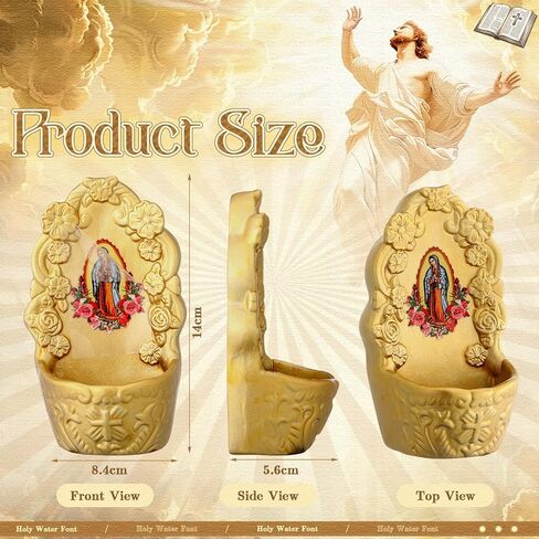 2 Pcs Catholic Decor Gold Porcelain Holy Water Font for Entrance of Home Our Lady of Guadalupe & St. Jude Holy Water Fonts Hanging Decor Gift for First Communion Confirmation Church Wall in Kuwait
