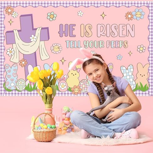 Easter Bunny Bulletin Board Decorations, Christian Religious Bulletin Board He is Risen Classroom Décor Bunny Peep Paper Cutouts Wall Décor for School Classroom Church Chalkboard Decorations in Saudi Arabia