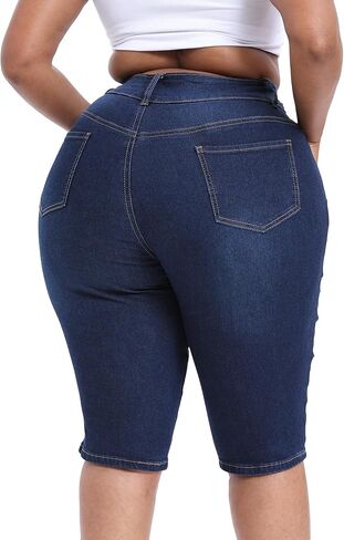 Plus Size Capris for Women 17" Inseam Stretchy Capri Jean Shorts High Waisted Cropped Pants in Kuwait