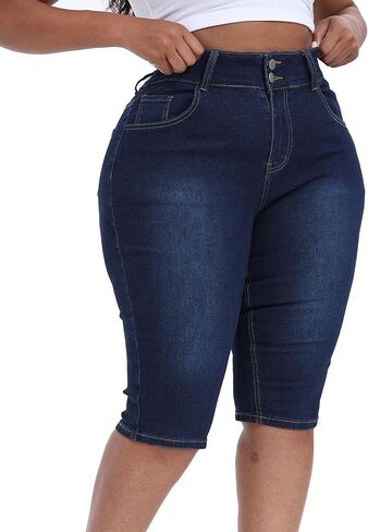 Plus Size Capris for Women 17" Inseam Stretchy Capri Jean Shorts High Waisted Cropped Pants in Kuwait