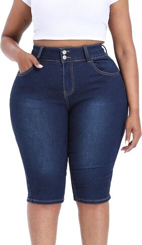 Plus Size Capris for Women 17" Inseam Stretchy Capri Jean Shorts High Waisted Cropped Pants in Kuwait