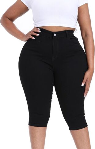 Plus Size Capris for Women 17" Inseam Stretchy Capri Jean Shorts High Waisted Cropped Pants in Kuwait