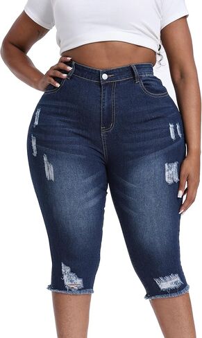 Plus Size Capris for Women 17" Inseam Stretchy Capri Jean Shorts High Waisted Cropped Pants in Kuwait