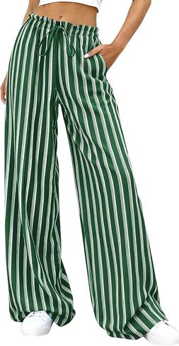 PRETTYGARDEN Women's Wide Leg Palazzo Pants Dressy Casual Striped Y2K Baggy Trousers High Waisted Lounge Slacks with Pockets in Saudi Arabia