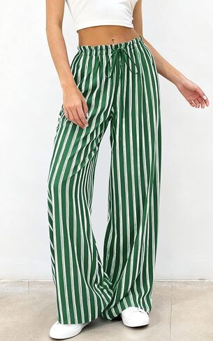 PRETTYGARDEN Women's Wide Leg Palazzo Pants Dressy Casual Striped Y2K Baggy Trousers High Waisted Lounge Slacks with Pockets in Saudi Arabia