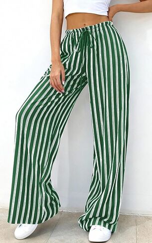 PRETTYGARDEN Women's Wide Leg Palazzo Pants Dressy Casual Striped Y2K Baggy Trousers High Waisted Lounge Slacks with Pockets in Saudi Arabia