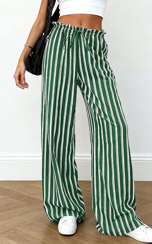 PRETTYGARDEN Women's Wide Leg Palazzo Pants Dressy Casual Striped Y2K Baggy Trousers High Waisted Lounge Slacks with Pockets in Saudi Arabia